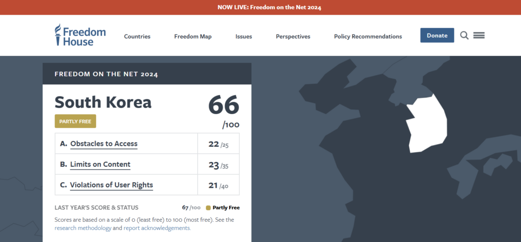 South Korea’s Index of Freedom on The Net 2024 Drops, Reveals the Failure of Yoon Seokyeol Government Administration